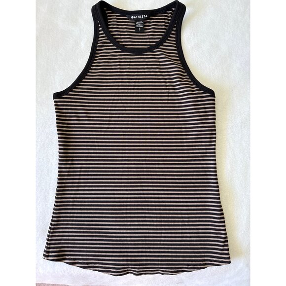 Athleta Signature Rib Tank Brown/Black Stripe size Small - Picture 2 of 4